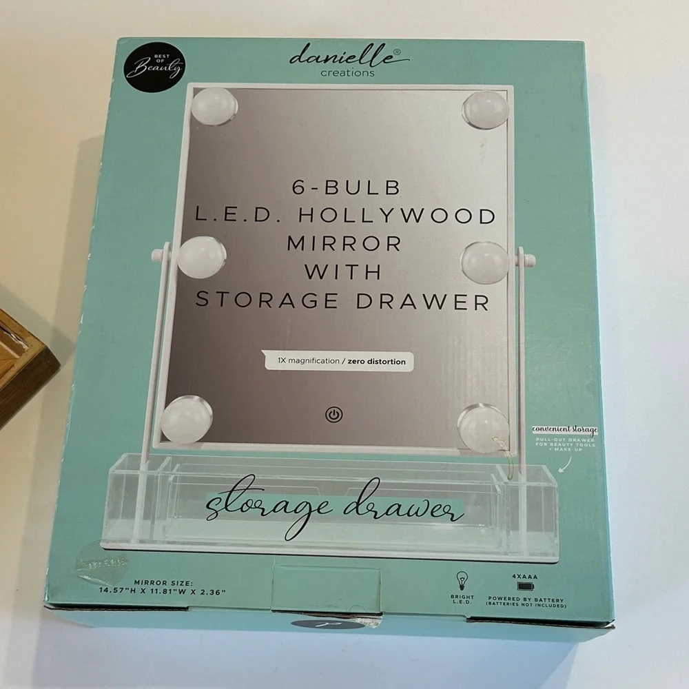 Silver LED Hollywood Mirror with Storage Drawer
